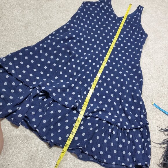 BELLA AMORE Linen Blend Summer Dress Polka Dot Layered Blue White Women's Small - Picture 9 of 9
